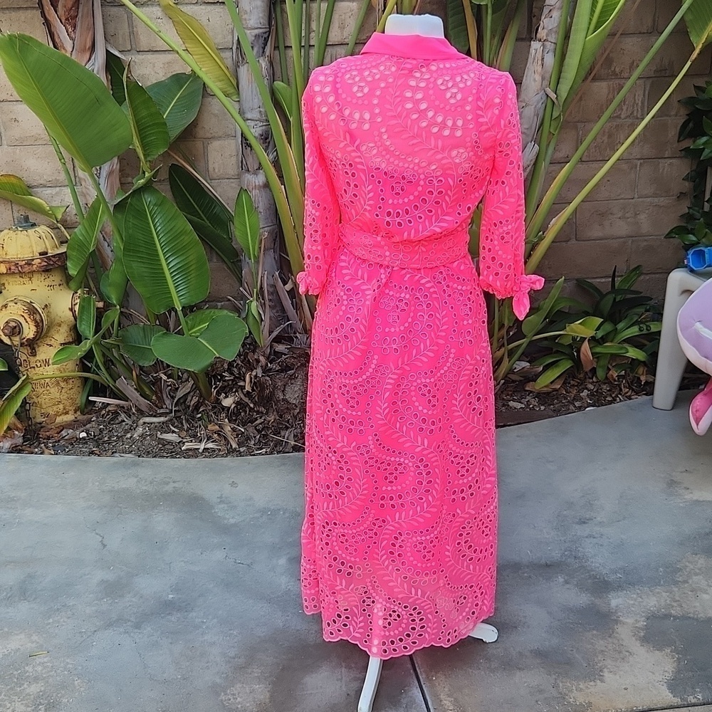Lilly Pulitzer Amrita Maxi Shirt Dress Hot pink eyelet size 00 010634 - Picture 3 of 12